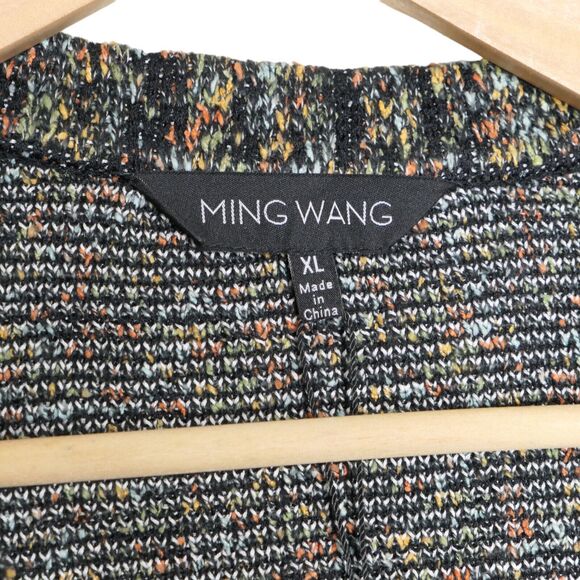 NWT MING WANG XL Black Multicolor Abstract Knit Snap Button Artsy Cardigan - Picture 5 of 10